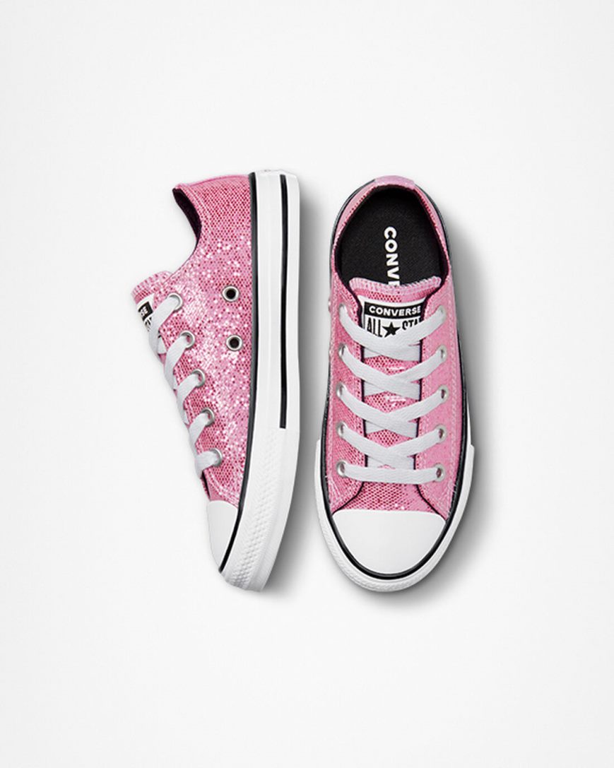 Tenis Converse Chuck Taylor All Star Glitter Cano Baixo Menina Rosa Pretas | PT G040758